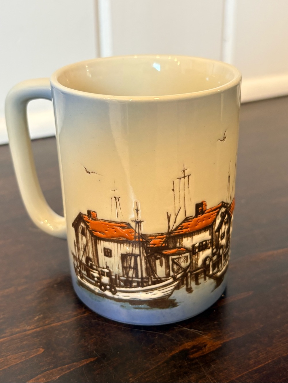 Vintage Otagiri Japan Nautical Mug Seagulls Harbor Sailboats Coastal